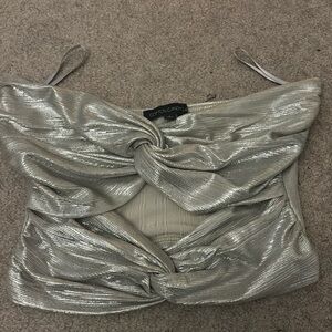 Strapless shiny silver top